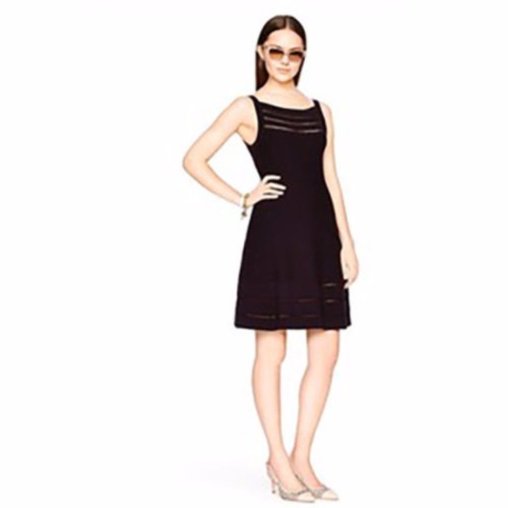 KATE SPADE Square Neck Open Cable Sweater Black Fit Flare Mini Dress Size Small - Picture 4 of 16